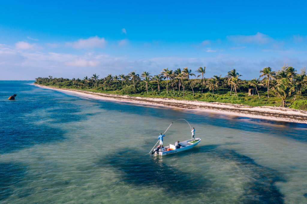 Fly fishermen on a skiff