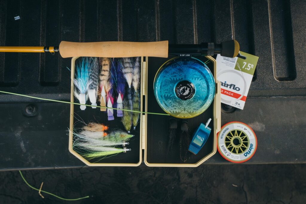 Saltwater fly reel in a fly box